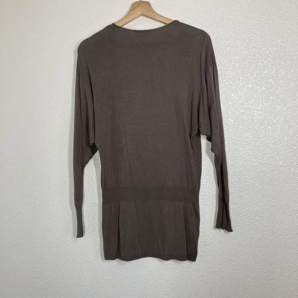 Ann Taylor Loft silk Sweater Womens Medium Brown Surplice Wrap Top Long Sleeve
